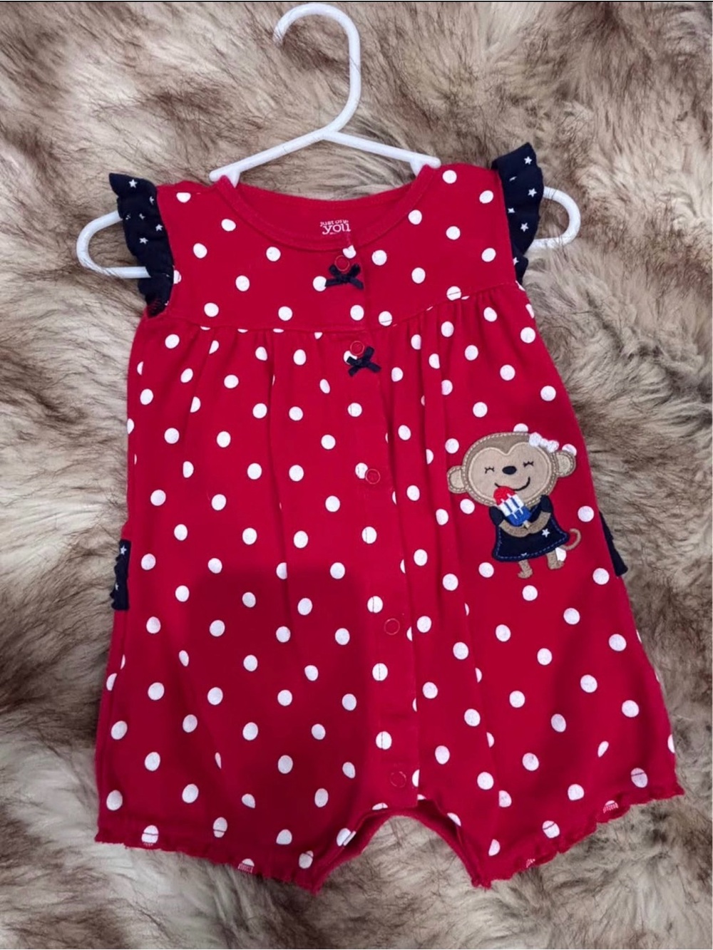 Carter's Red Polka Dot Monkey Applique One-Piece